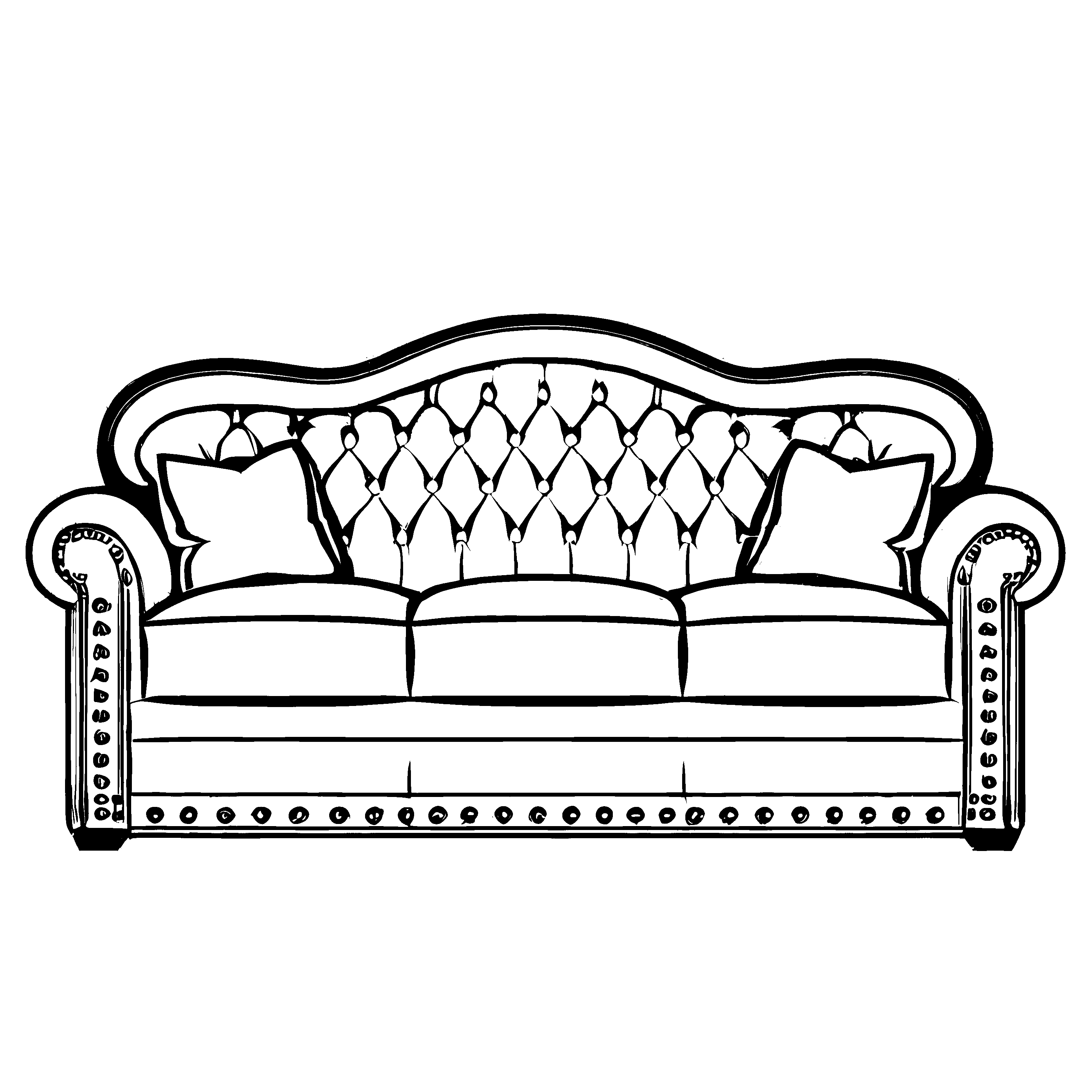 Fantasievolle Couch im nostalgischen Design Ausmalbild für junge Kreativdenker