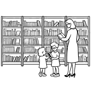 Faszinierende Lesestunde mit bunten Büchern Ausmalmotiv für abenteuerlustige Geschichtenerzähler