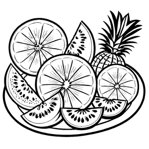 Kunstvolle Galiamelonen-Scheiben im bunten Obstgarten Malvorlage für fantasievolle Feinschmecker