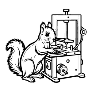 Kreativer Eichhörnchen-Mechaniker an der Werkbank Ausmalbild für kleine Erfinder