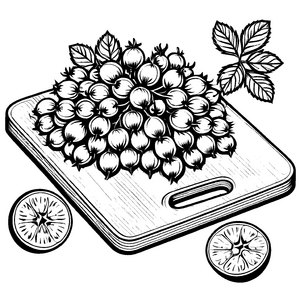 Einzigartige Stachelbeeren auf einem Schneidebrett Malvorlage für kleine Küchenkünstler
