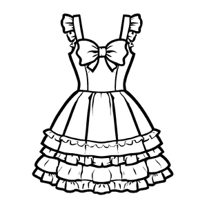 Schickes Rüschendress mit niedlicher Schleife Ausmalbild für fantasievolle Designfreunde