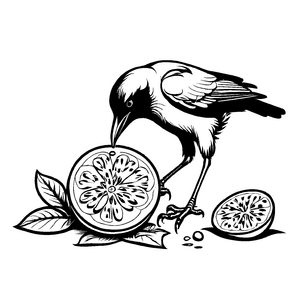 Süße Maracuja mit cleverem Vogel auf Fruchtstück Malvorlage für kleine Entdeckerfreunde