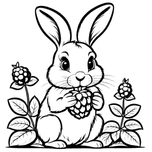 Süßer Hase mit bunten Beeren und frischen Blättern Ausmalvorlage für kleine Naturforscher