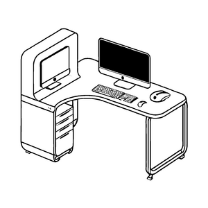 Funkelnder Ecktisch mit modernem Computer-Zubehör Ausmalvorlage für techbegeisterte Entdecker