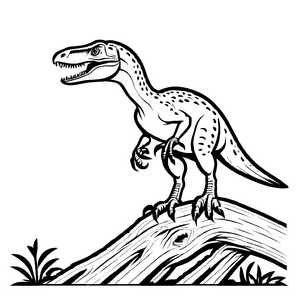 Dynamischer Deinonychus auf Baumstamm Ausmalbild für neugierige Dino-Entdecker