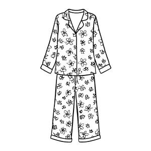 Charmanter Damen-Pyjama mit buntem Blütenmuster Ausmalvorlage für stilvolle Künstlerinnen