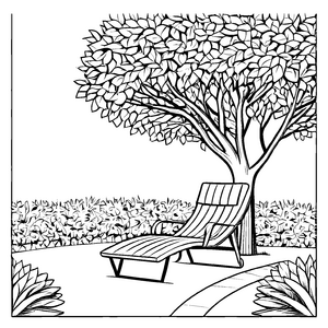 Fröhliches Gartenliegen-Bastelmotiv zum Ausmalen