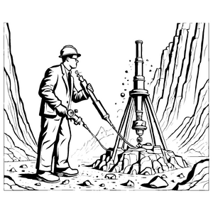 Faszinierender Geologe mit Teleskop und Werkzeug Ausmalbild für kleine Naturforscher mit großen Träumen