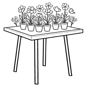 Interessantes Gartentische-Ausmalbild zum fantasievollen Ausmalen