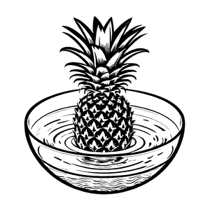 Saftige Ananas in stilvollem Obstschalen-Design Ausmalbild für kleine Fruchtliebhaber