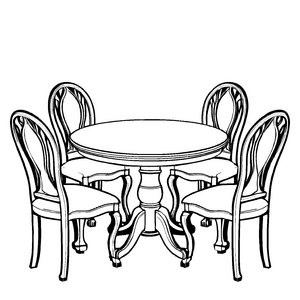 Bezaubernder Massivholztisch mit detailreichen Stühlen Ausmalmotiv für kreative Handwerker und kleine Designliebhaber