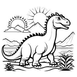 Großzügiger Iguanodon mit strahlender Sonne Ausmalvorlage für wissbegierige Dino-Forscher