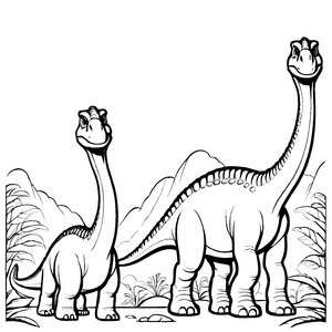 Zwei faszinierende Diplodocus in fantastischer Landschaft Malvorlage für kleine Dino-Zeichner mit großen Ideen