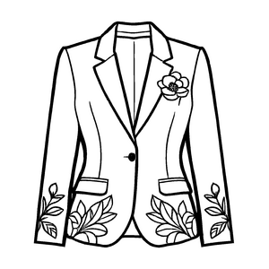 Blumiger Damen-Blazer mit verspieltem Design Malvorlage für kleine Modezauberer