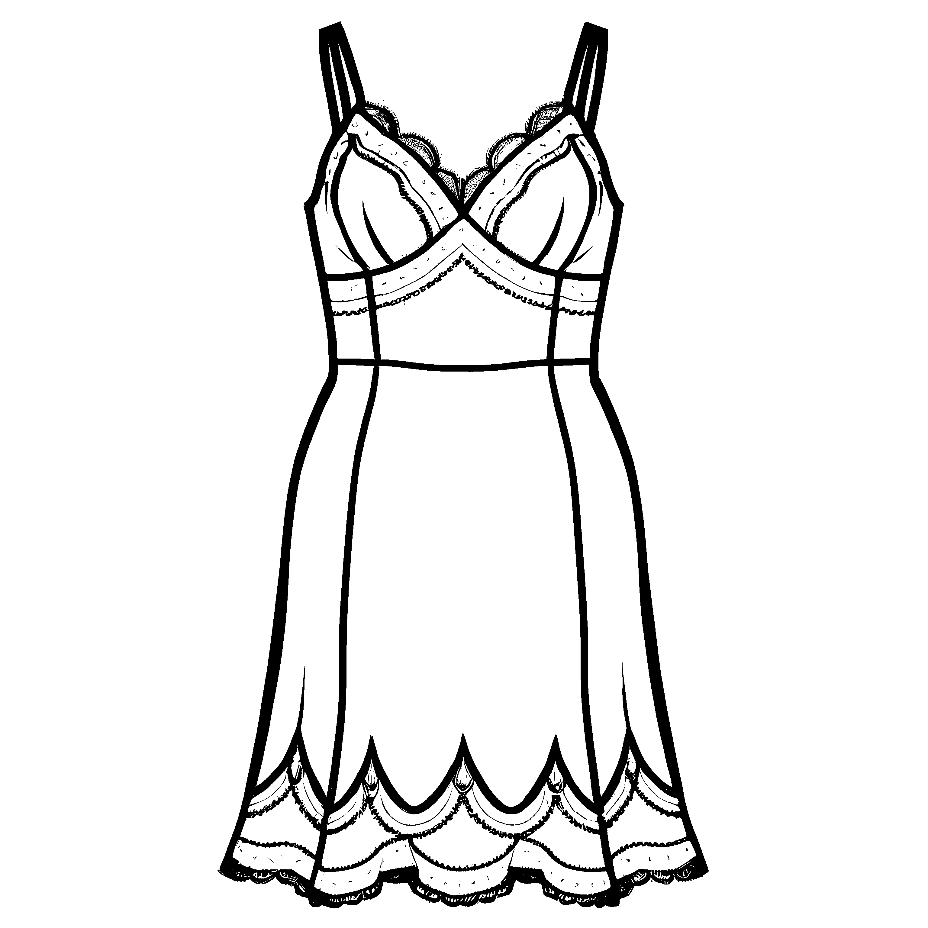 Elegantes Damen-Pyjama mit zarten Rüschen-Motiven Ausmalbild für stilvolle Geschichtenerzähler