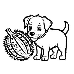 Niedlicher Hund mit köstlichem Durian Ausmalmotiv für fröhliche Entdecker