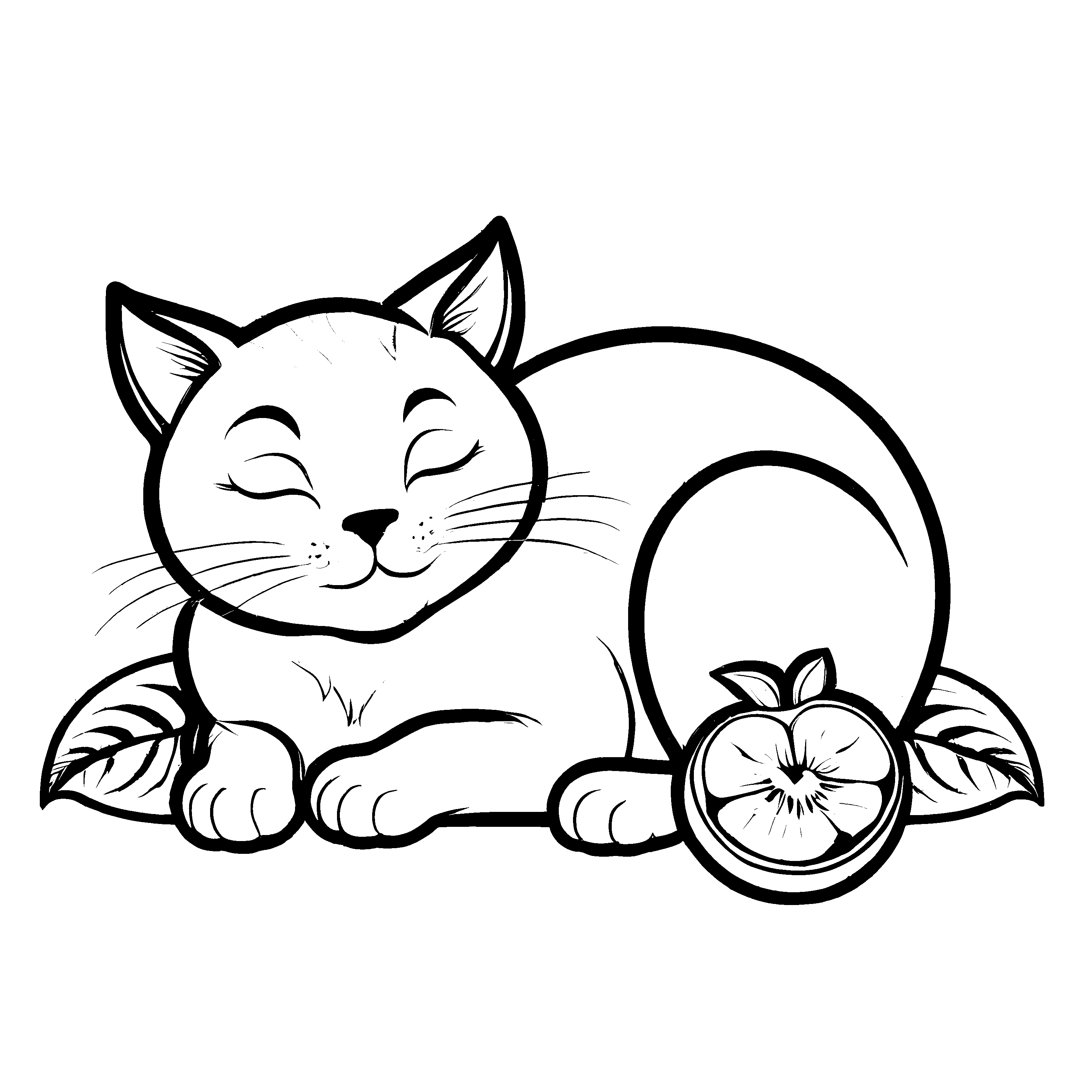Bezaubernde Katze mit fröhlichem Mangostan Malvorlage für kleine Obstentdecker