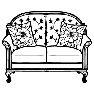 Charmantes Zweisitzer-Sofa mit blühendem Design Ausmalbild für fantasievolle Wohnraumgestalter
