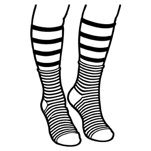 Zwei farbenfrohe gestreifte Herrensocken für mutige Modeentdecker Ausmalvorlage