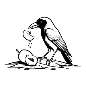 Verlockende Mango mit schwarzem Vogel Malvorlage für kleine Obstentdecker