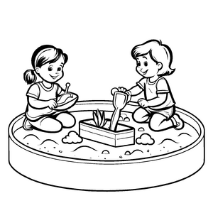 Bezaubernde Kinder beim Spielen im Sandkasten Malbild für fröhliche Entdecker
