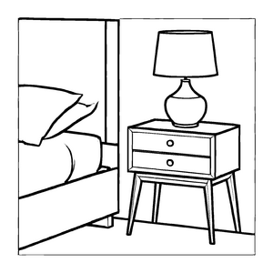 Eleganter Nachttisch mit stilvoller Lampe und gemütlichem Flair Ausmalbild für kleine Nachtgestalter