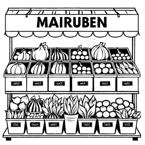 Mairüben mit buntem Obststand Malvorlage für kleine Feinschmecker
