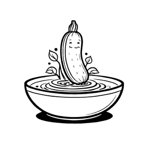 Fröhliche Zucchini in bunter Schüssel Ausmalmotiv für fröhliche Entdecker