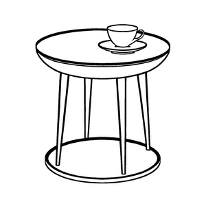 Runder Beistelltisch mit verführerischer Teetasse Ausmalbild für kleine Genussentdecker
