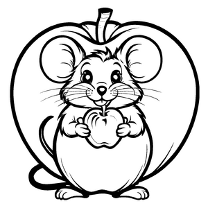 Zwei neugierige Mäuse naschen an köstlichem Apfel Malvorlage für kleine Schlemmerabenteurer
