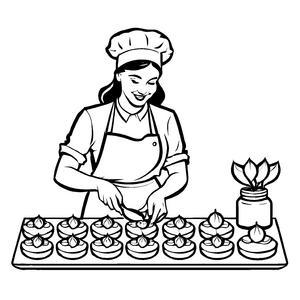 Küchenzauber mit schmackhaften Cupcakes und Physalis Malvorlage für kreative Backfreunde