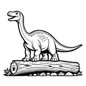 Gigantischer Diplodocus neben einem alten Log Ausmalmotiv für neugierige Trekker im Dinosaurierland