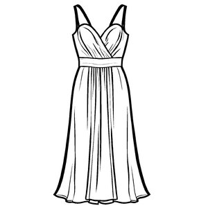 Elegantes Abendkleid mit schwungvollem Rock Ausmalvorlage für kleine Stil-Entdecker