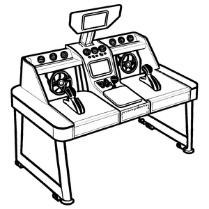 Spannender Gaming-Tisch mit Joysticks und Steuerelementen Ausmalbild für leidenschaftliche Digital-Abenteurer