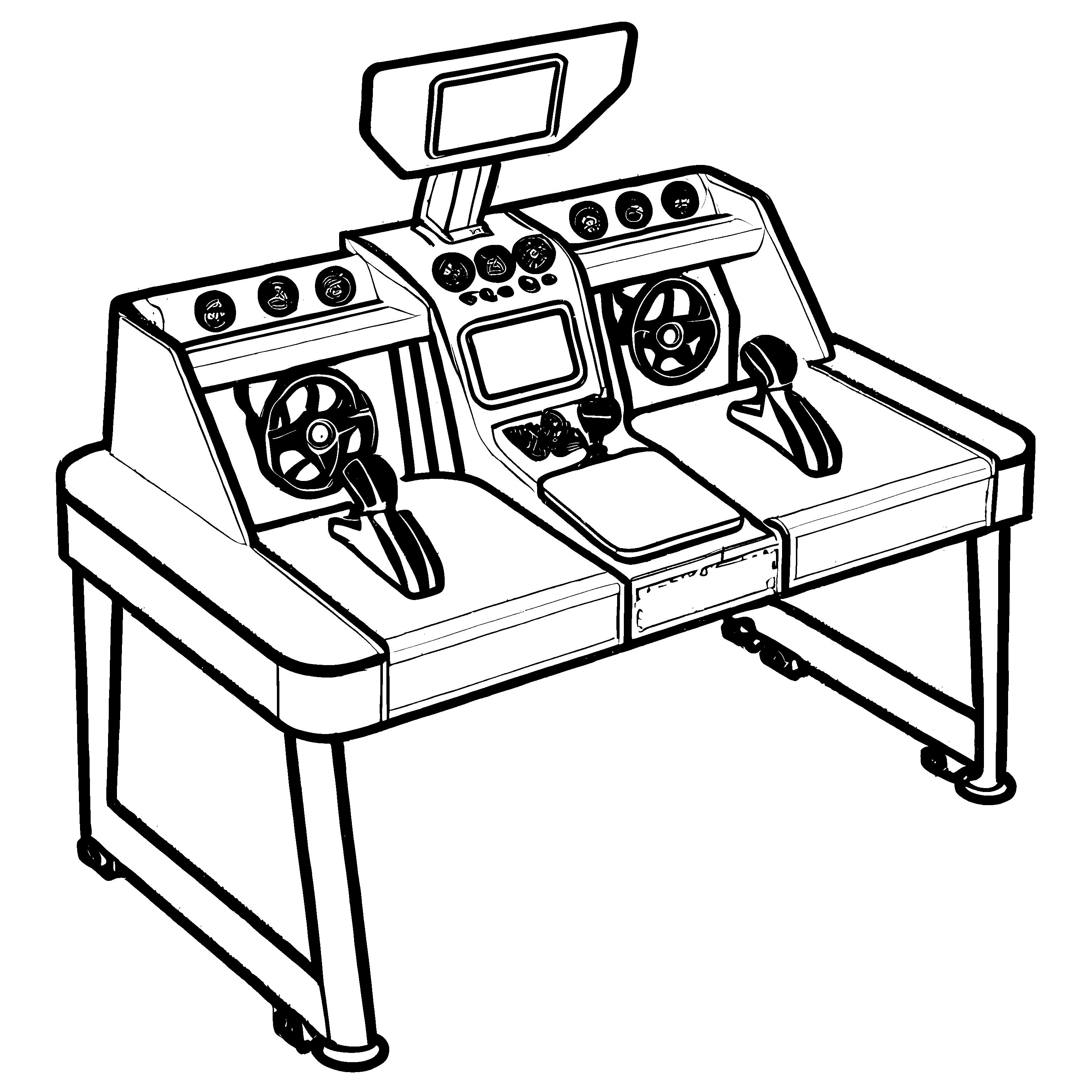 Spannender Gaming-Tisch mit Joysticks und Steuerelementen Ausmalbild für leidenschaftliche Digital-Abenteurer