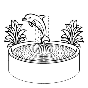 Spritzender Delfin im Pool mit Palmen Ausmalbild für kleine Wasserratten