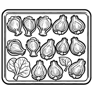 Fantasievolle Rosenkohl-Pracht mit kunstvollen Details Ausmalmotiv für junge Gemüsefreunde