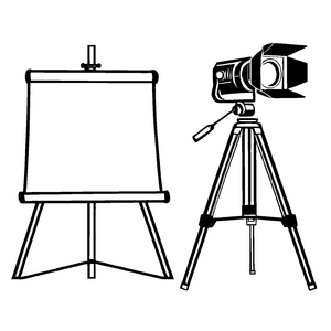 Faszinierendes Fotostudio mit leuchtenden Scheinwerfern Ausmalvorlage für kleine Kreativprofis