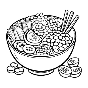 Festliche Edamame-Bohnen in bunter Snackschale Ausmalbild für kleine Feinschmecker und Entdecker