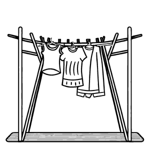 Bezaubernder Wäscheständer mit bunten Shirts Ausmalbild für kleine Farbenzauberer