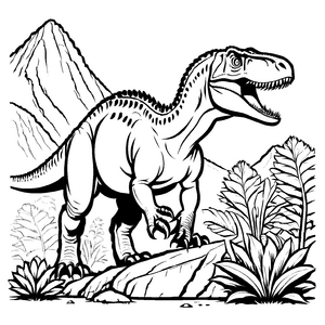 Furchtloser Allosaurus in beeindruckender Landschaft Malbild für abenteuerlustige Dino-Forscher