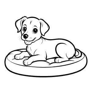 Liebevolles Hundekörbchen-Malbild für den Bastelspaß