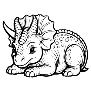 Niedlicher Triceratops mit großen Augen und sanften Hörnern Malvorlage für fantasievolle kleine Tierfreunde