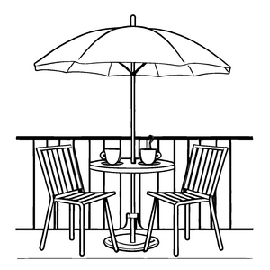 Gemütlicher Balkon mit Tisch und Kaffeetassen Ausmalvorlage für kleine Entdecker von Wohnträumen