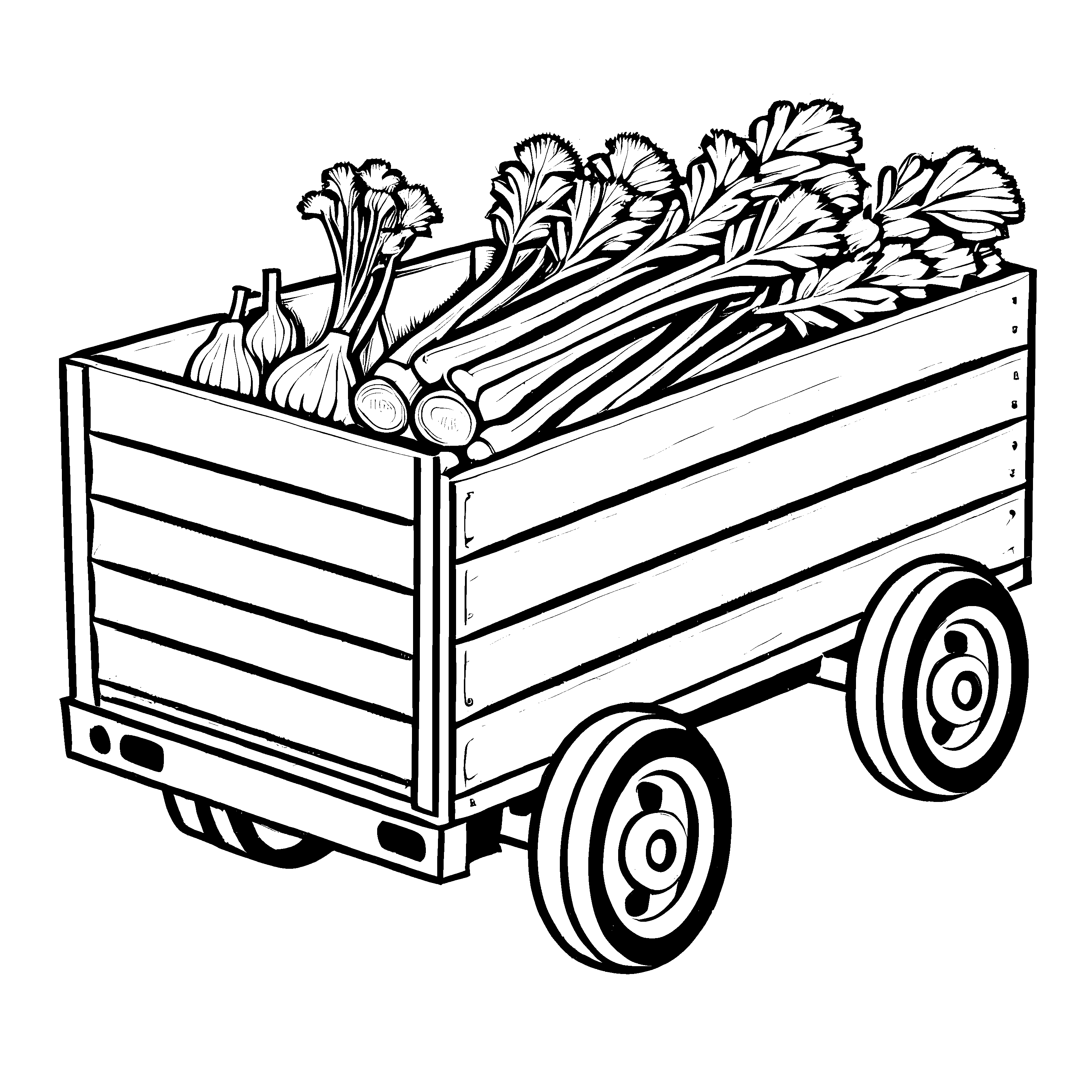 Kreativer Fenchel mit buntem Gemüse-Motiv Ausmalbild für kleine Gartenentdecker