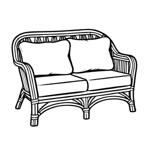 Bezauberndes Zweisitzer-Sofa mit komfortablen Kissen Ausmalvorlage für kreative Einrichtungsvisionäre