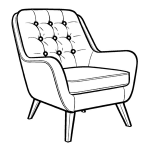 Kunstvoller Loungesessel mit knopfverzierten Rückenkissen Ausmalvorlage für kleine Designliebhaber