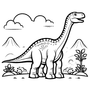 Majestätischer Diplodocus vor beeindruckenden Bergen Malvorlage für fantasievolle Urzeitforscher