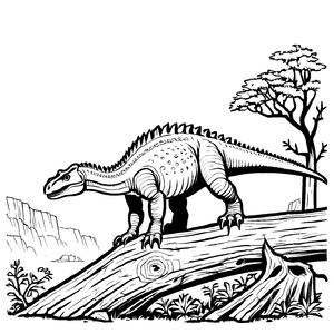 Abenteuerlicher Iguanodon auf geheimnisvollem Baumstumpf Ausmalbild für fantasievolle Dinosaurier-Fans